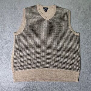 Dockers‎ Mens Large Sweater Vest Tan Navy Birdseye Knit V-Neck Sleeveless